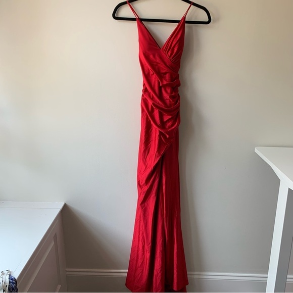 XSCAPE JERSEY LACE UP Side Slit GOWN Sz‎ 4 NWT - Picture 3 of 10